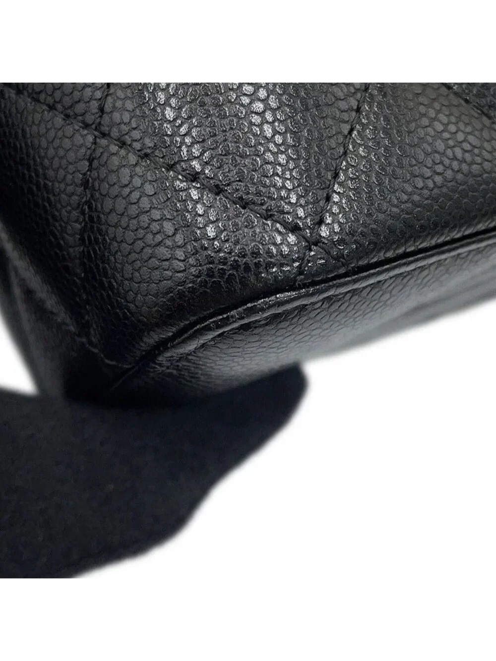 Chanel Chain Shoulder Bag Vanity Case CC Logo Quilted Caviar Leather Black